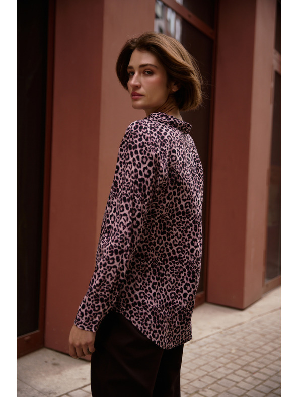 Moodo Ružičasta viskozna košulja s leopard uzorkom Moodo
