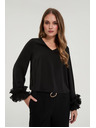 Moodo Crna košulja s volanima na rukavima Moodo