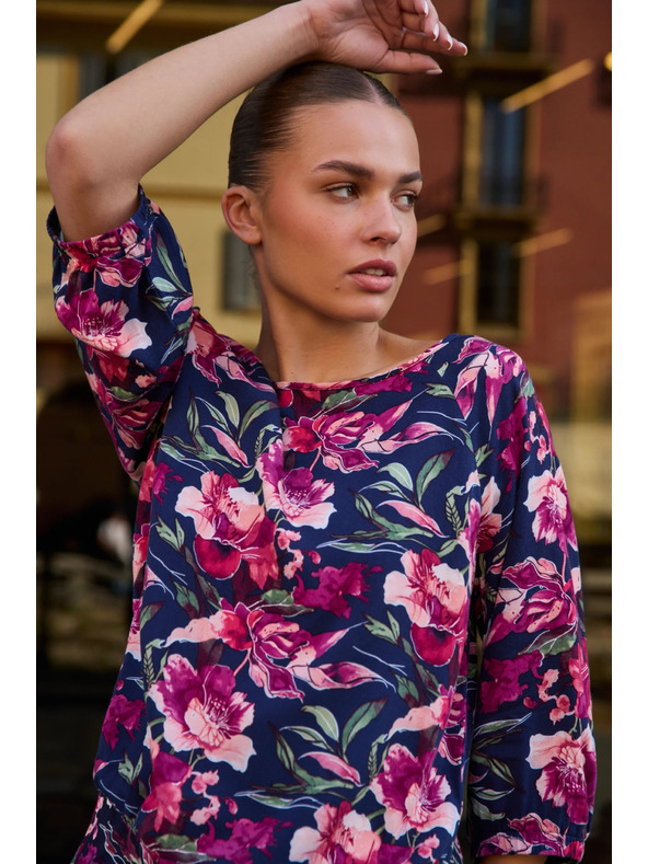 Moodo Tamno plava viskozna košulja Moodo s cvjetnim uzorkom