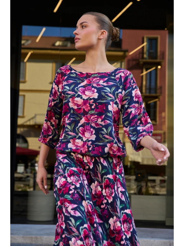 Moodo Tamno plava viskozna košulja Moodo s cvjetnim uzorkom