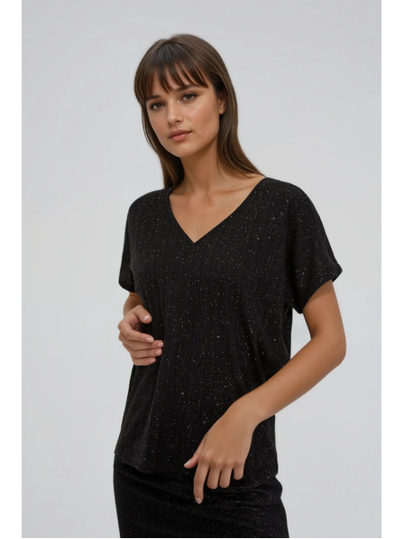 Moodo Sjajni top sa vezivanjem na leđima crni Moodo