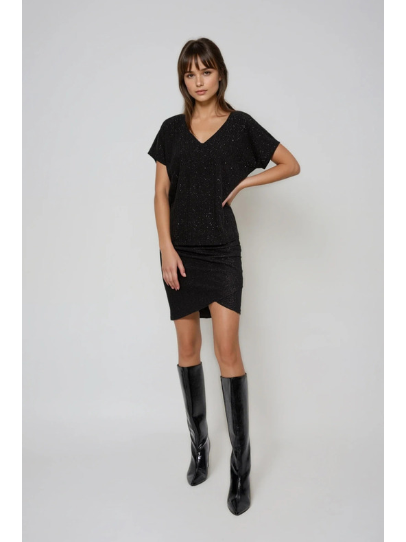 Moodo Sjajni top sa vezivanjem na leđima crni Moodo