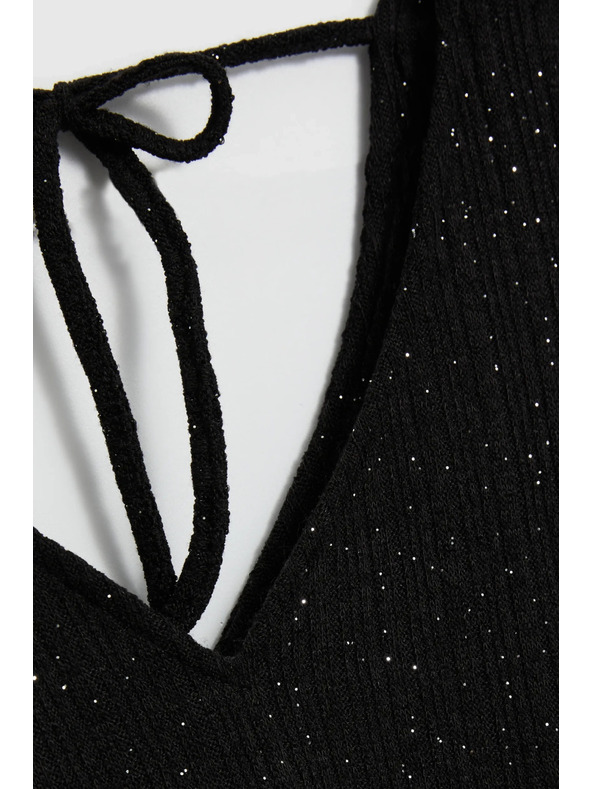 Moodo Sjajni top sa vezivanjem na leđima crni Moodo