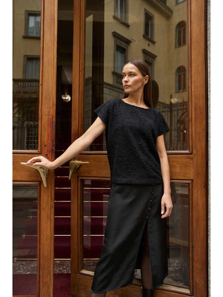 Moodo Sjajni top kratkih rukava crni Moodo