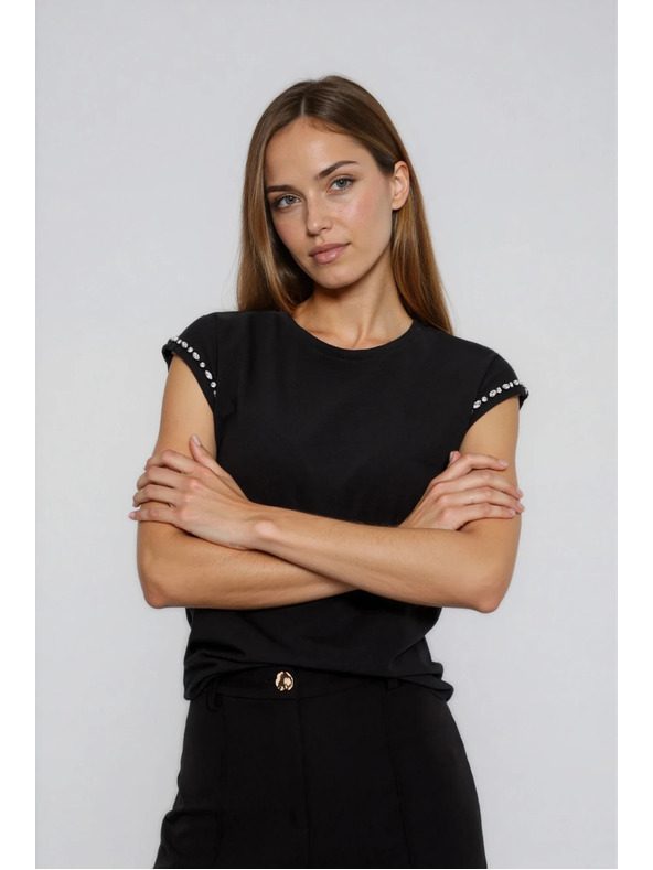 Moodo Pamučna bluza s ukrašenim rukavima crna Moodo