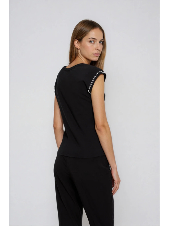 Moodo Pamučna bluza s ukrašenim rukavima crna Moodo