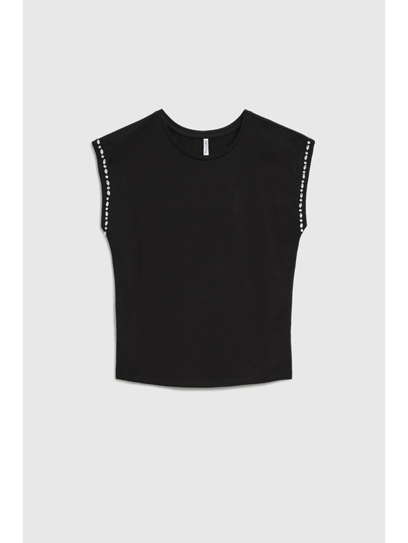 Moodo Pamučna bluza s ukrašenim rukavima crna Moodo