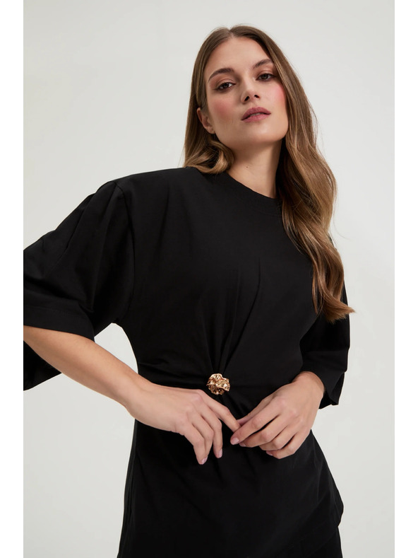 Moodo Pamučna bluza s ukrasnim gumbom crna Moodo