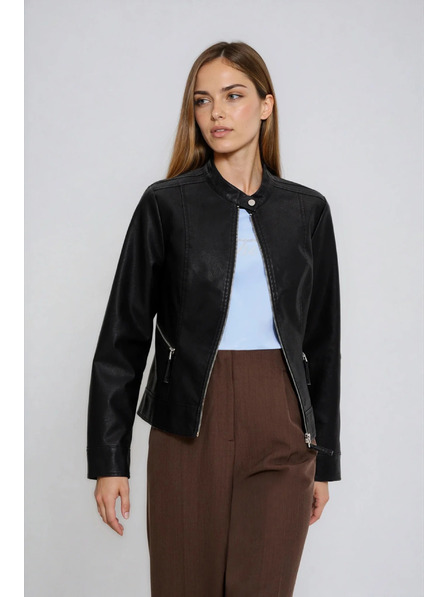 Moodo Crna jakna od imitacije kože Moodo