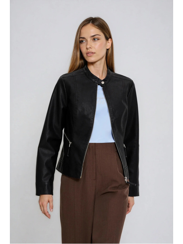 Moodo Crna jakna od imitacije kože Moodo