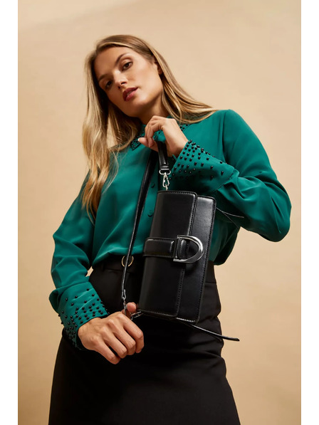 Moodo Crna torba preko ramena sa srebrenom kopčom Moodo