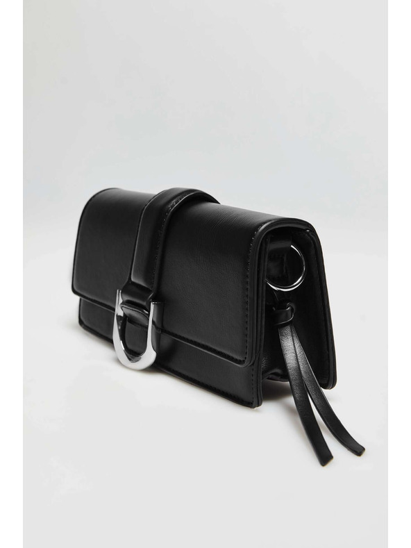 Moodo Crna torba preko ramena sa srebrenom kopčom Moodo