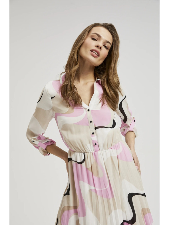 Moodo Bež haljina s geometrijskim uzorkom i naboranim rubom Moodo