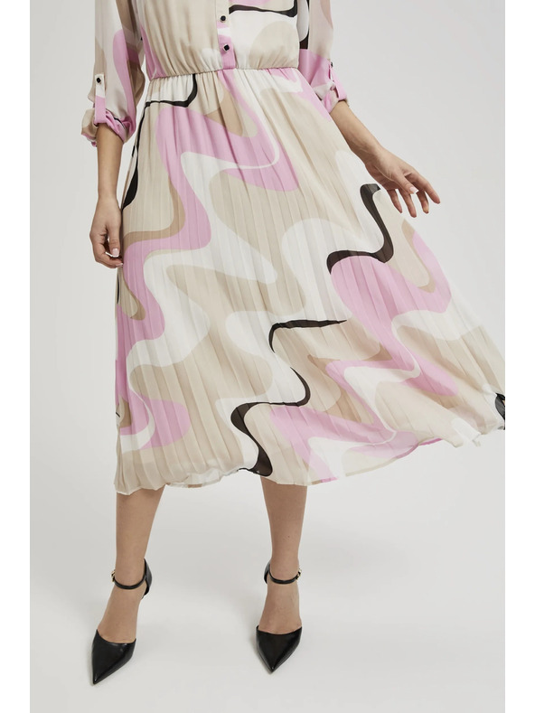 Moodo Bež haljina s geometrijskim uzorkom i naboranim rubom Moodo