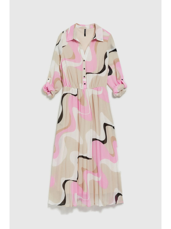 Moodo Bež haljina s geometrijskim uzorkom i naboranim rubom Moodo