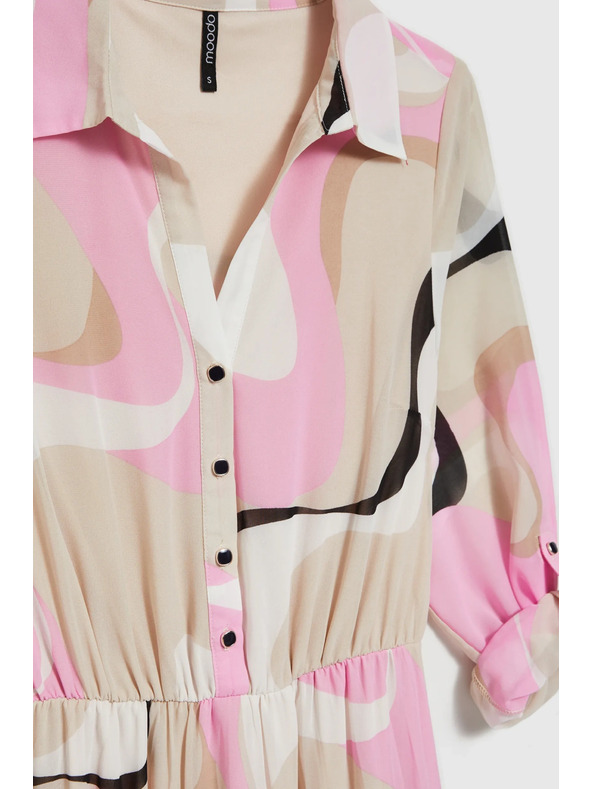 Moodo Bež haljina s geometrijskim uzorkom i naboranim rubom Moodo