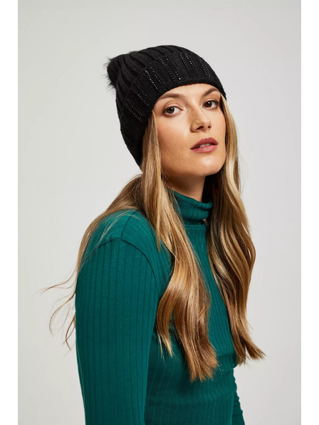 Moodo Kapa s pomponom ukrašena šljokicama crna Moodo