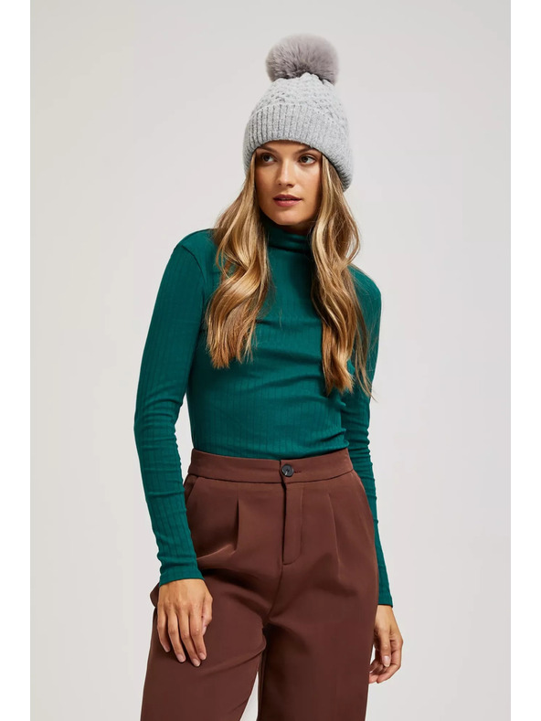 Moodo Kapa s krznenim pomponom siva Moodo