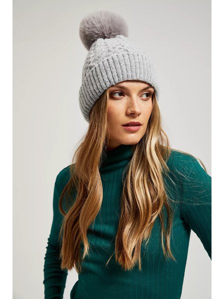 Moodo Kapa s krznenim pomponom siva Moodo