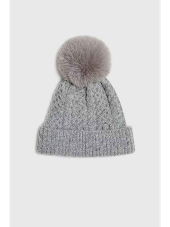 Moodo Kapa s krznenim pomponom siva Moodo