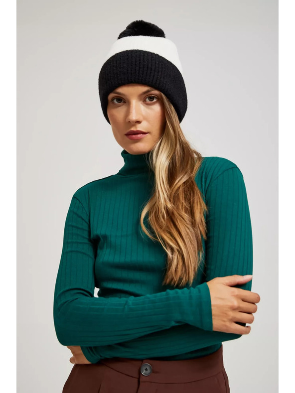 Moodo Kapa s pomponom crno-bijela Moodo