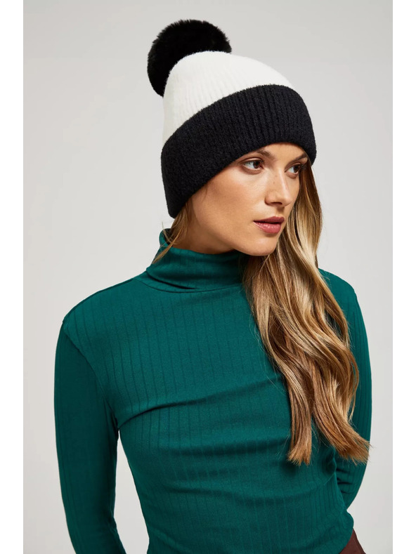 Moodo Kapa s pomponom crno-bijela Moodo