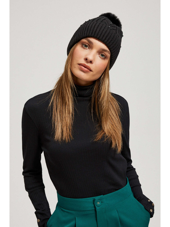 Moodo Kapa s pomponom i perlicama crna Moodo