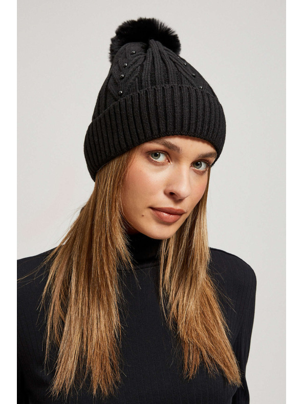 Moodo Kapa s pomponom i perlicama crna Moodo