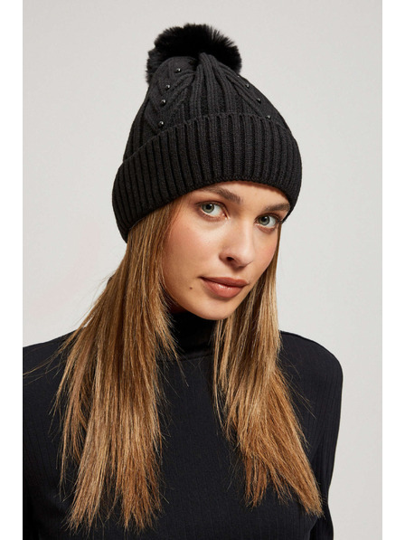 Moodo Kapa s pomponom i perlicama crna Moodo