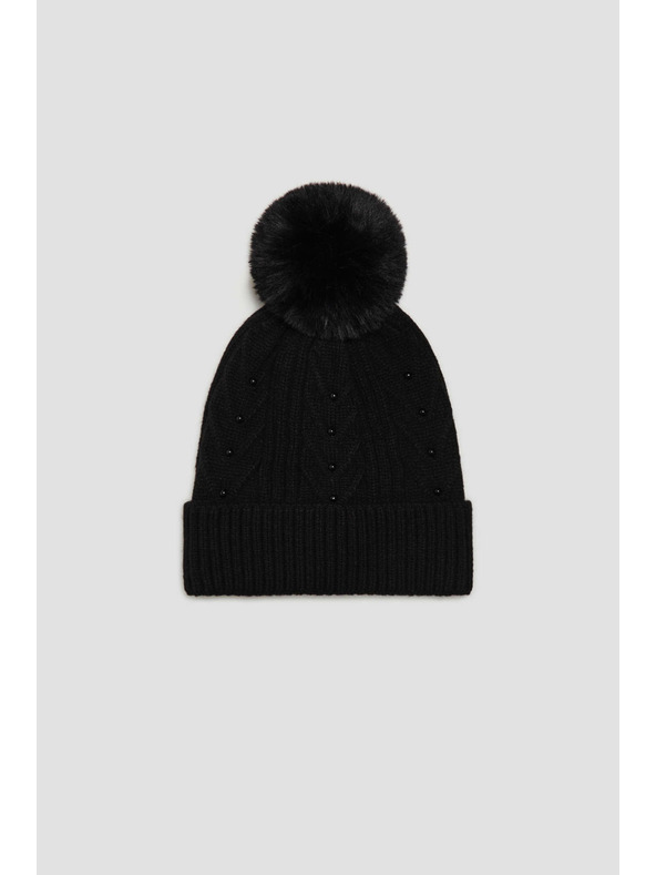 Moodo Kapa s pomponom i perlicama crna Moodo