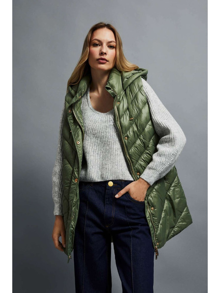 Moodo Prošiveni prsluk s kapuljačom maslinaste boje Moodo