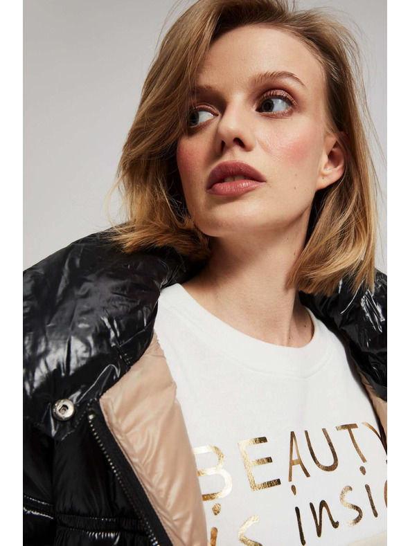 Moodo Kratka prošivena crna jakna s kapuljačom Moodo