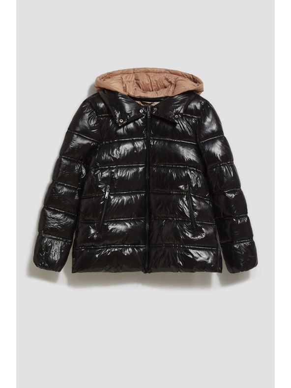 Moodo Kratka prošivena crna jakna s kapuljačom Moodo