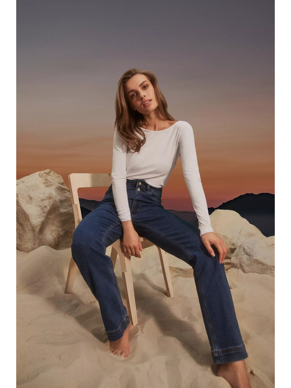 Moodo Tamno plave wide leg traperice s dvostrukim gumbima Moodo