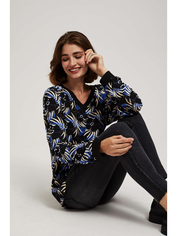 Moodo Uzorkovana bluza s V-izrezom u crnoj boji Moodo