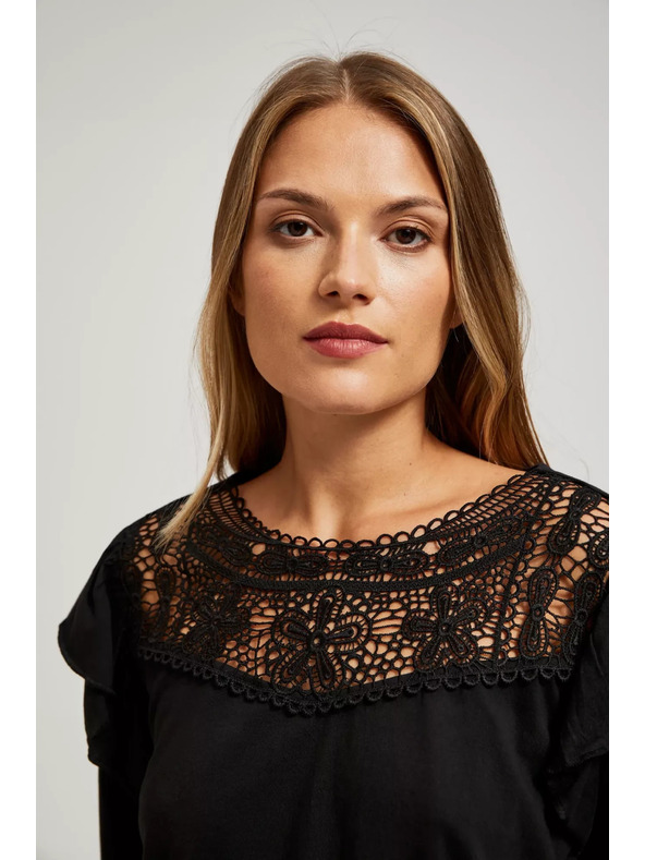 Moodo Crna majica s čipkom Moodo