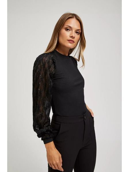 Moodo Crna bluza s ukrašenim rukavima Moodo