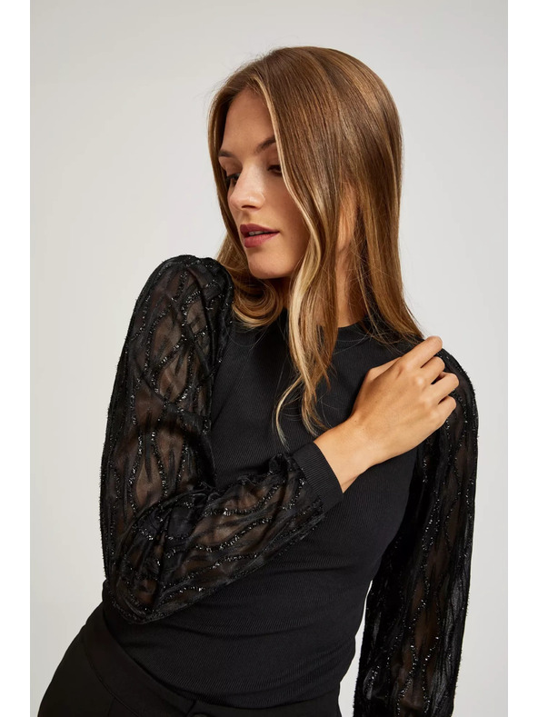 Moodo Crna bluza s ukrašenim rukavima Moodo