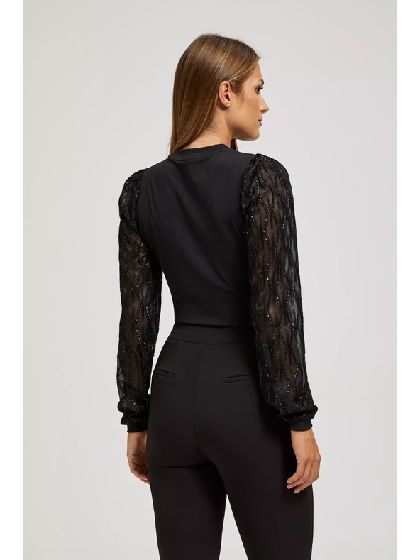 Moodo Crna bluza s ukrašenim rukavima Moodo