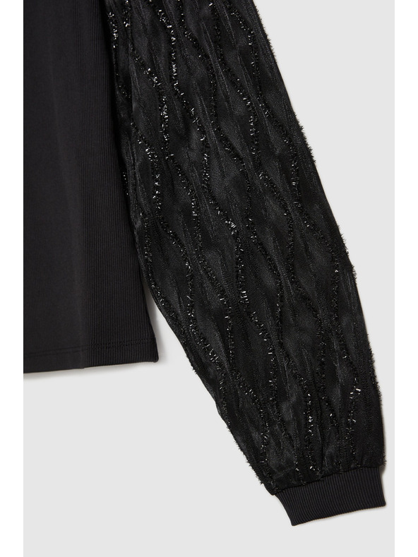 Moodo Crna bluza s ukrašenim rukavima Moodo