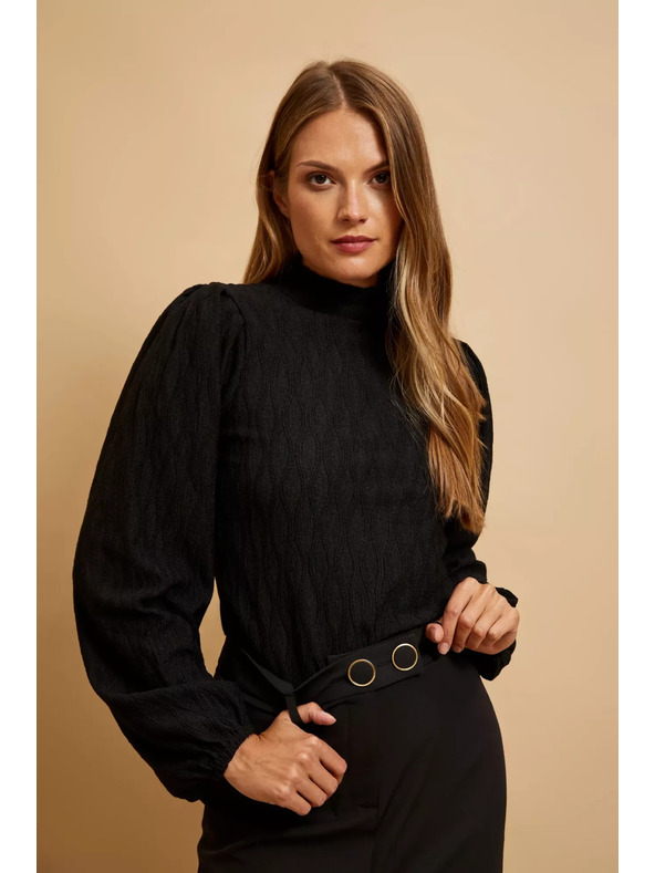 Moodo Crna bluza s polo-izrezom i napuhnutim rukavima Moodo