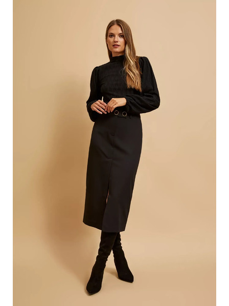 Moodo Crna bluza s polo-izrezom i napuhnutim rukavima Moodo