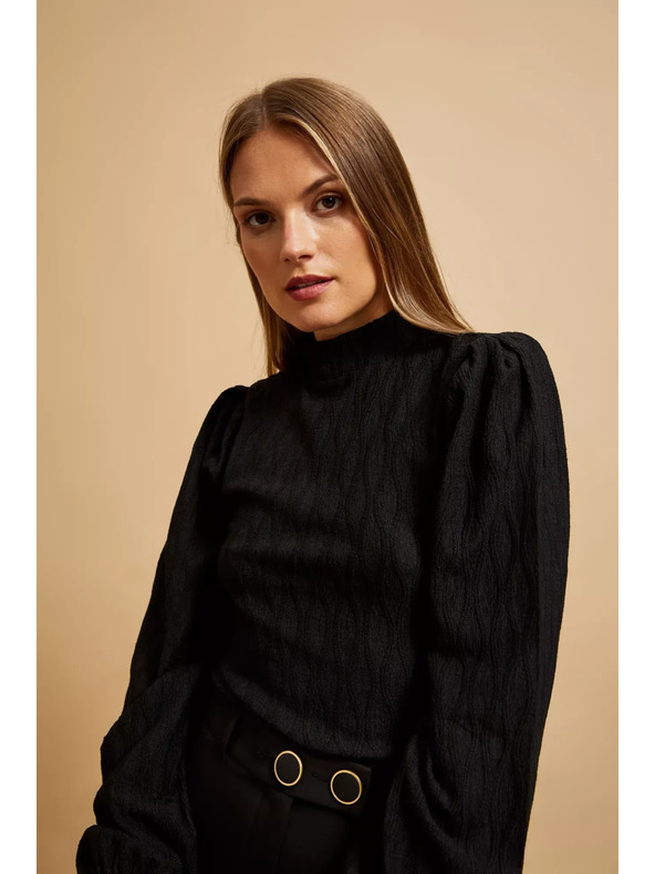 Moodo Crna bluza s polo-izrezom i napuhnutim rukavima Moodo