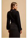 Moodo Crna bluza s polo-izrezom i napuhnutim rukavima Moodo