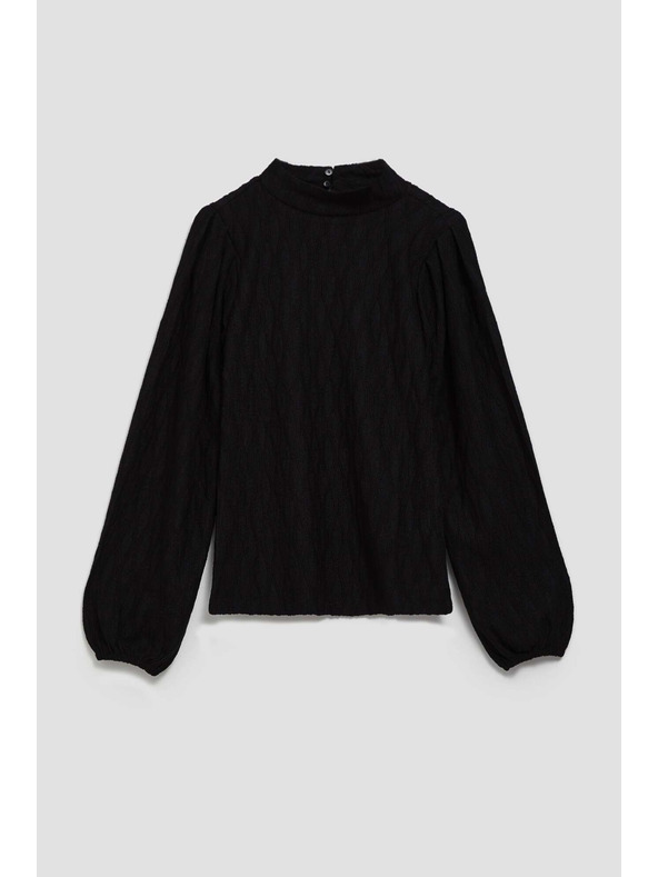 Moodo Crna bluza s polo-izrezom i napuhnutim rukavima Moodo
