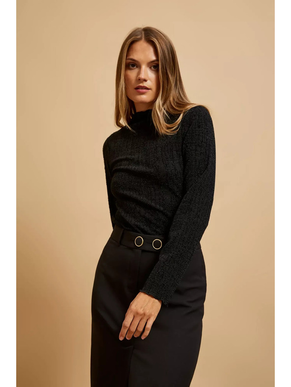 Moodo Crna bluza s polo-izrezom ukrašena metalnom niti Moodo