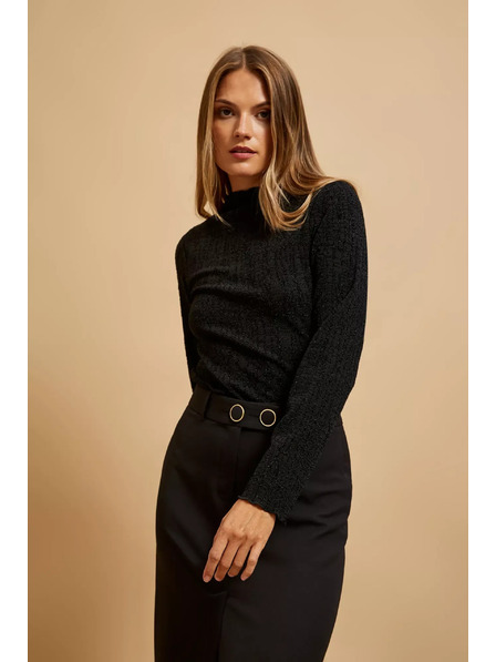 Moodo Crna bluza s polo-izrezom ukrašena metalnom niti Moodo