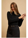Moodo Crna bluza s polo-izrezom ukrašena metalnom niti Moodo
