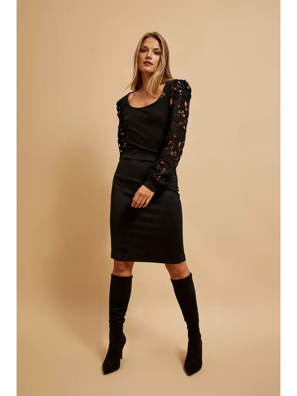 Moodo Crna majica s čipkastim rukavima Moodo