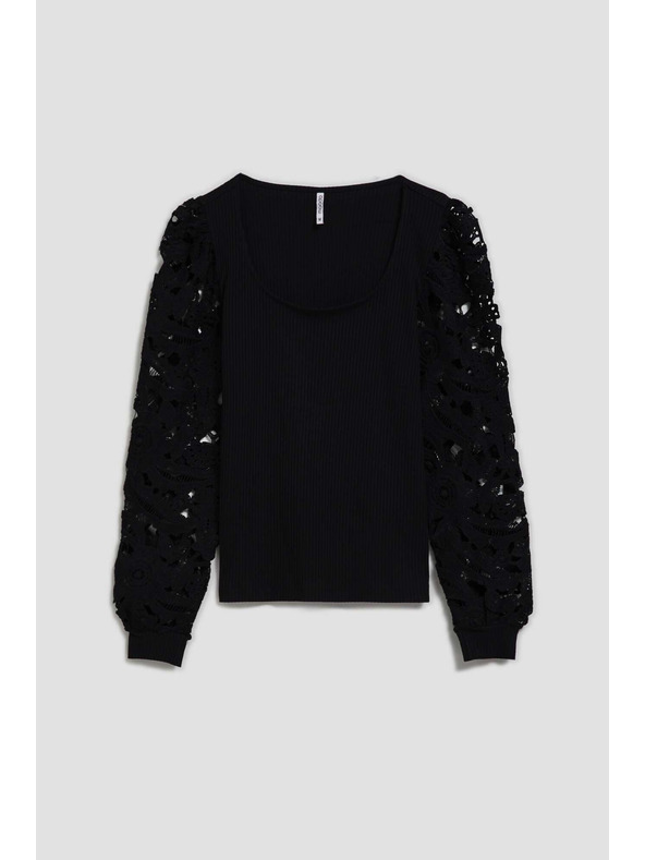Moodo Crna majica s čipkastim rukavima Moodo